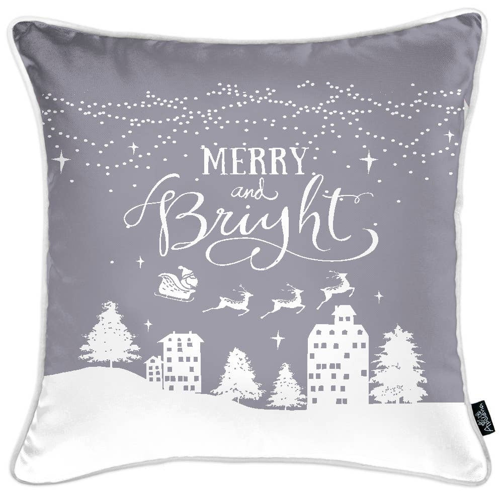 Set Of Four 18" X 18" Grey Zippered Polyester Christmas Snowflakes Throw Pillow Cover-0