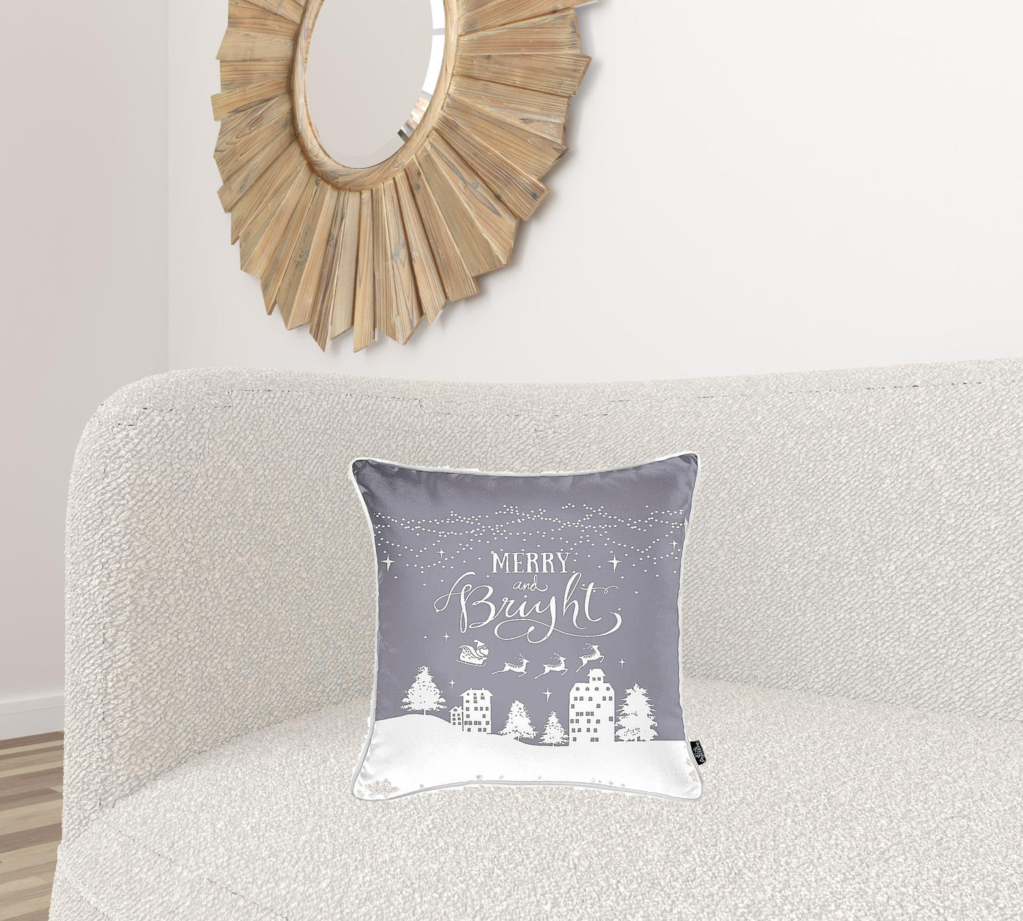 Set Of Four 18" X 18" Grey Zippered Polyester Christmas Snowflakes Throw Pillow Cover-3