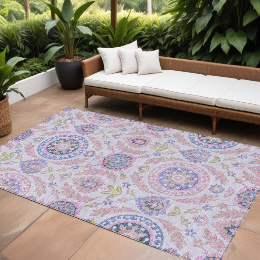 8' X 10' Blush Lavender And Purple Floral Washable Indoor Outdoor Area Rug-0