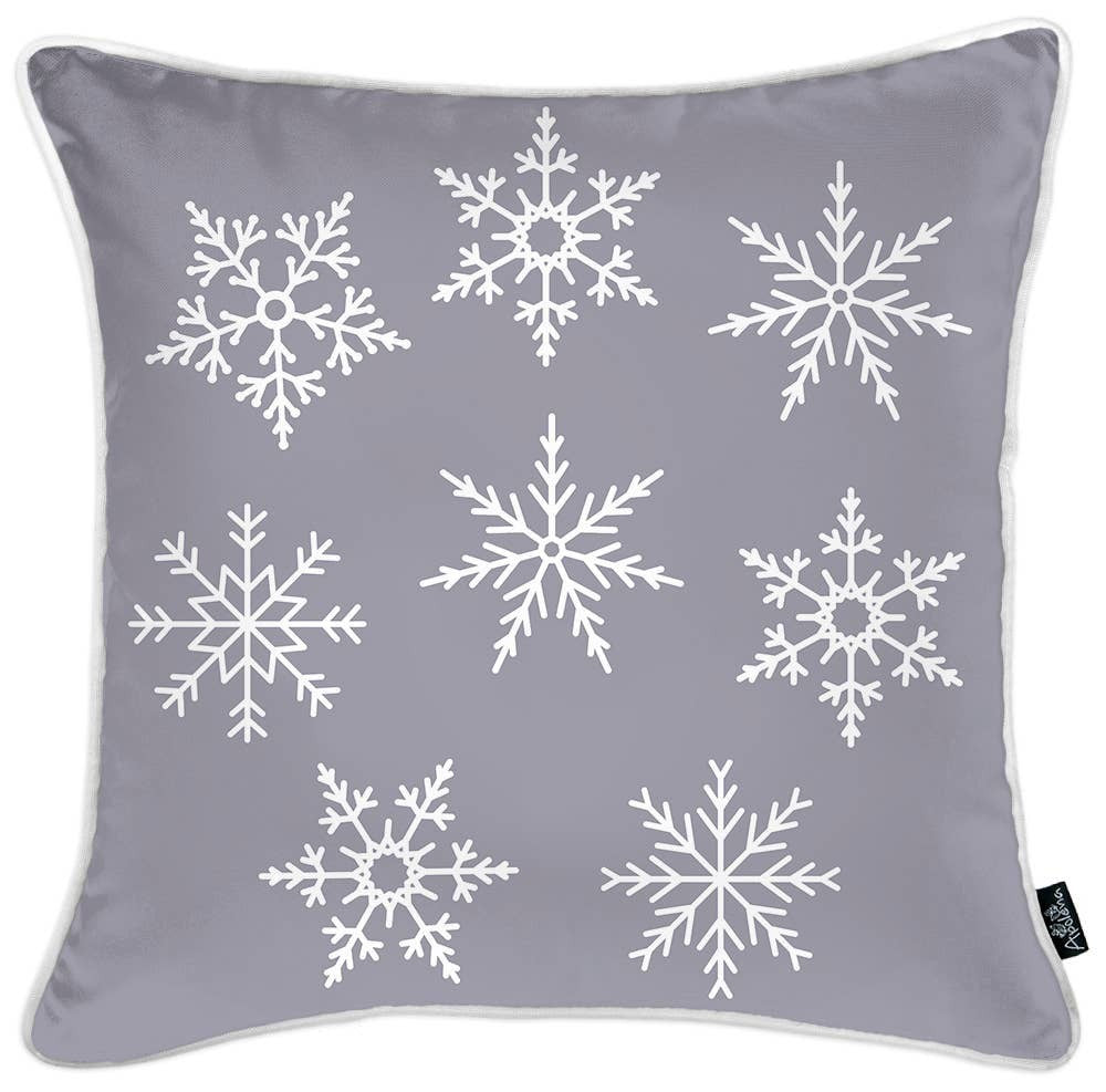 Set Of Four 18" X 18" Grey Zippered Polyester Christmas Snowflakes Throw Pillow Cover-1