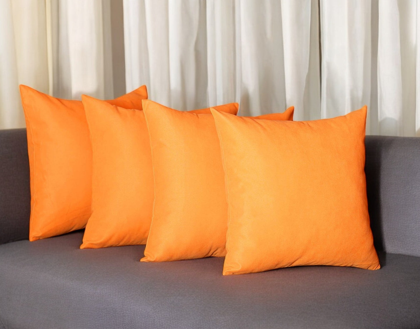 Set of Four 20" Orange Fabric Throw Pillow Covers-0