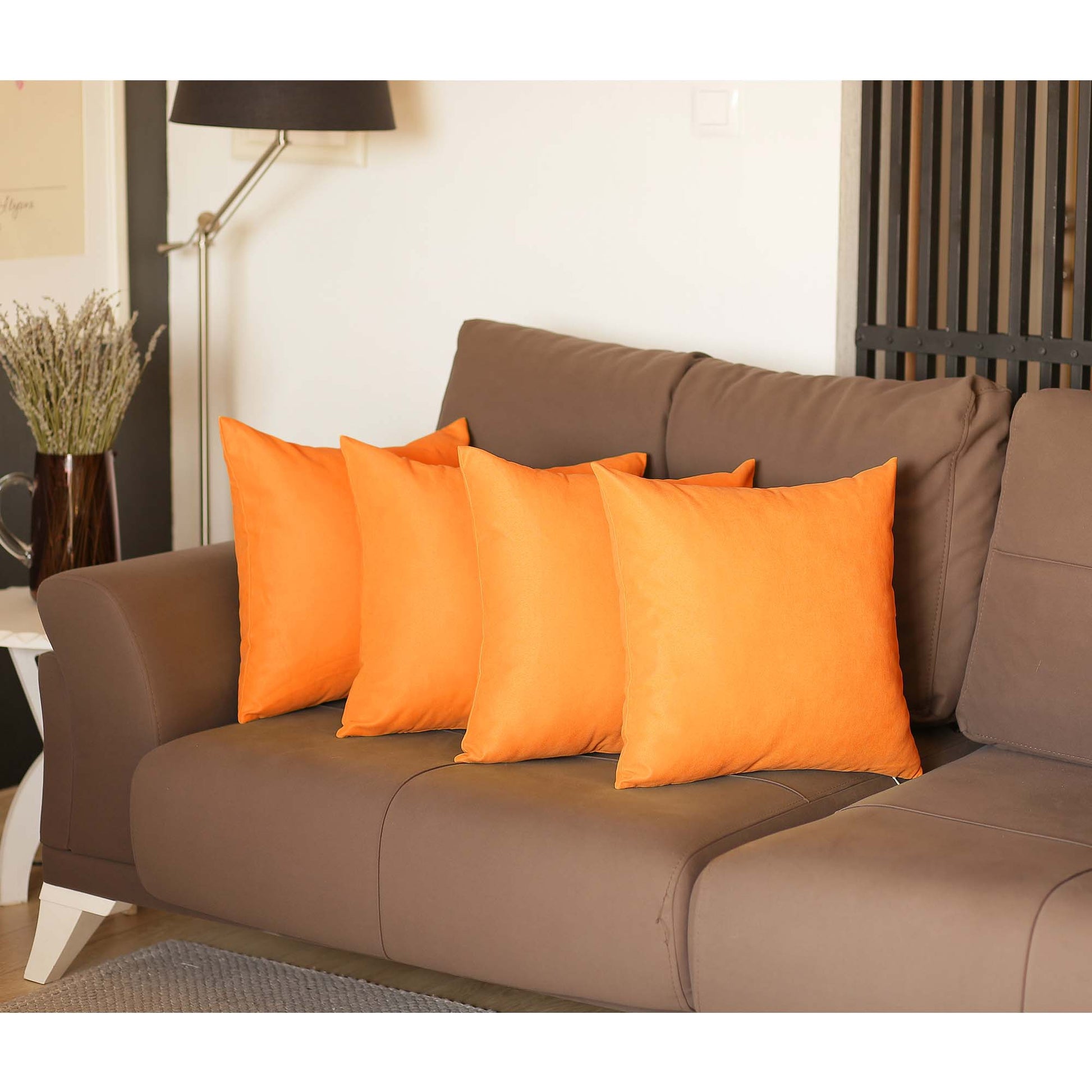 Set of Four 20" Orange Fabric Throw Pillow Covers-6