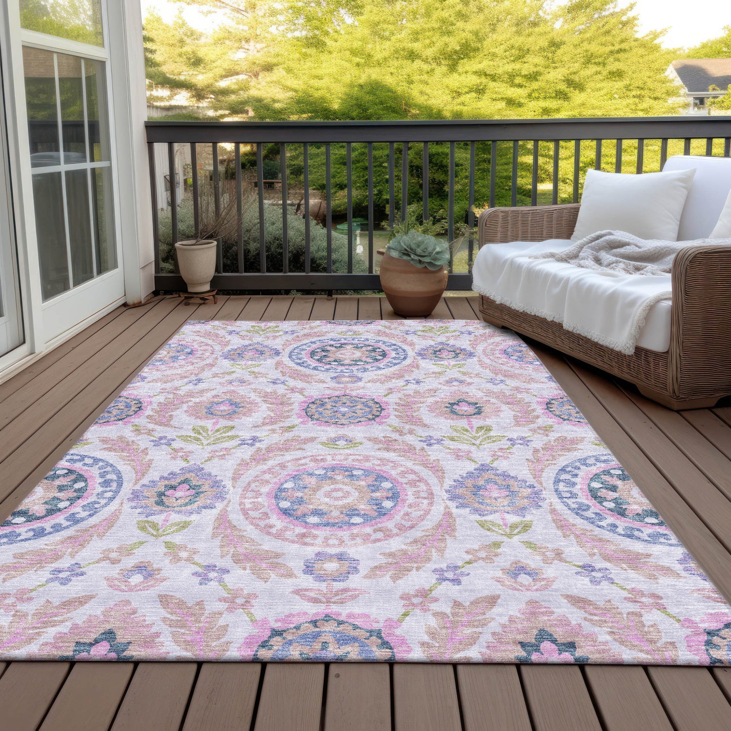 8' X 10' Blush Lavender And Purple Floral Washable Indoor Outdoor Area Rug-6