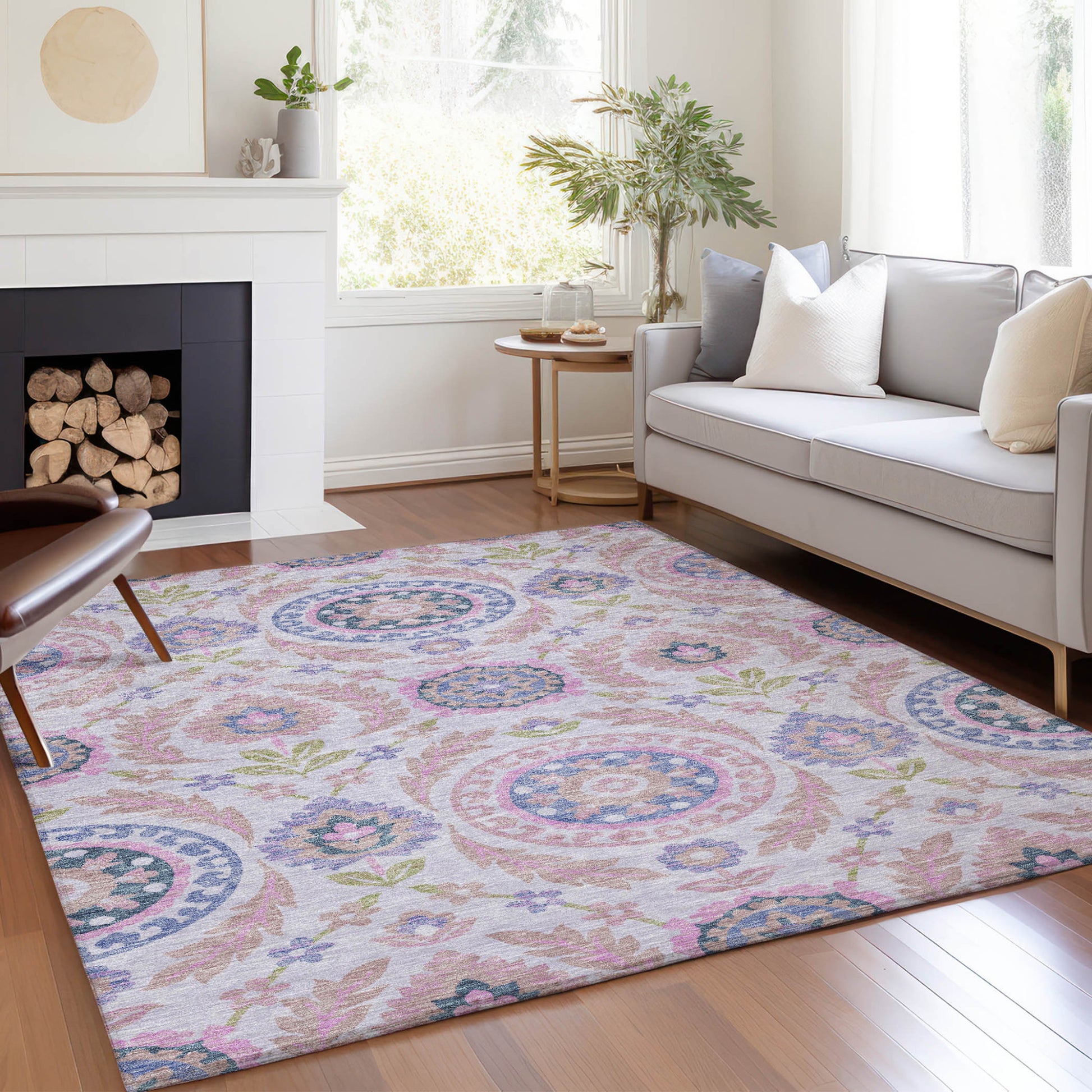 8' X 10' Blush Lavender And Purple Floral Washable Indoor Outdoor Area Rug-7