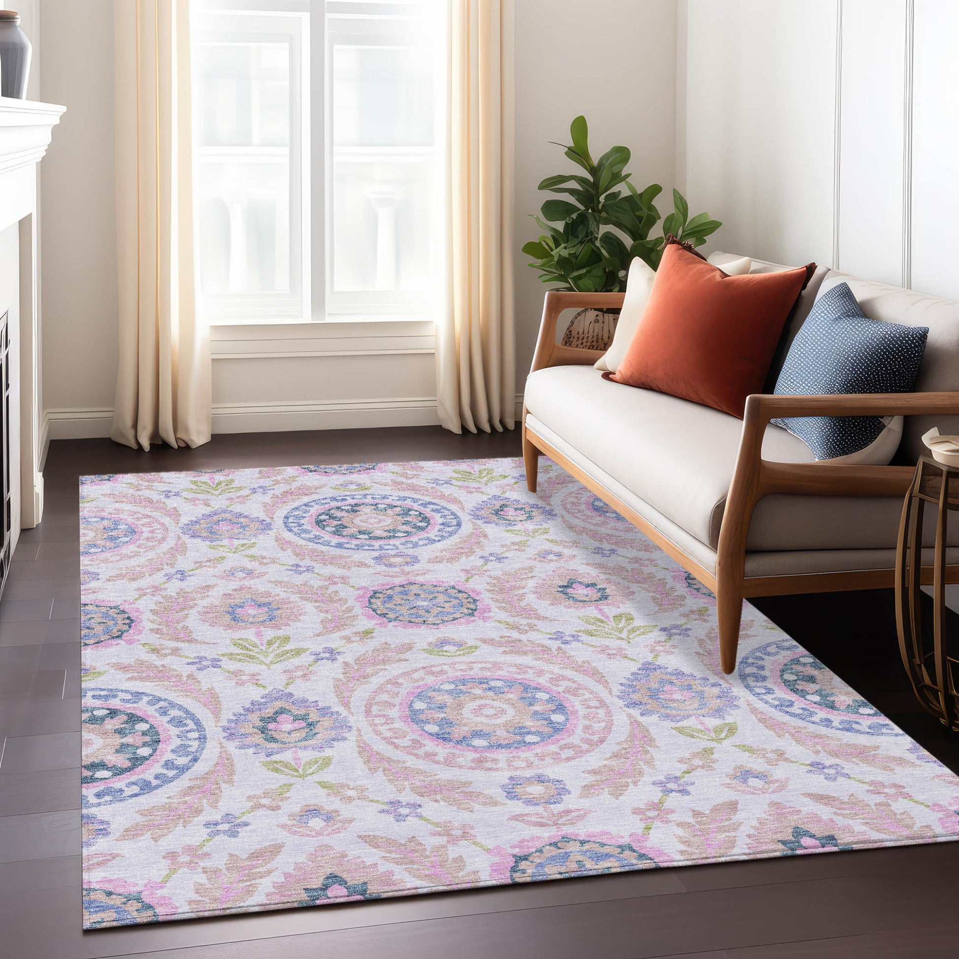 8' X 10' Blush Lavender And Purple Floral Washable Indoor Outdoor Area Rug-8