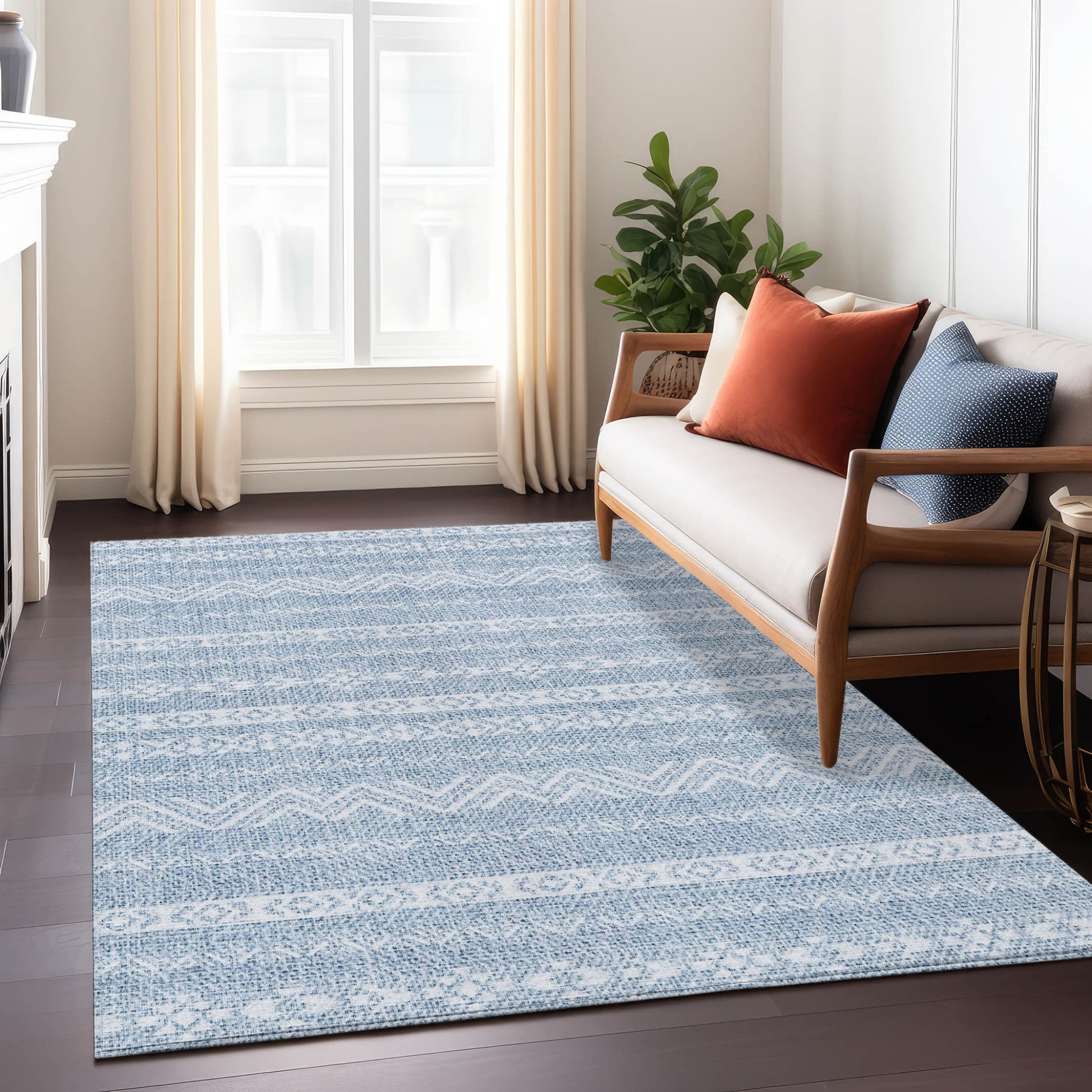 3' X 5' Blue And Denim Blue Southwestern Washable Indoor Outdoor Area Rug-8