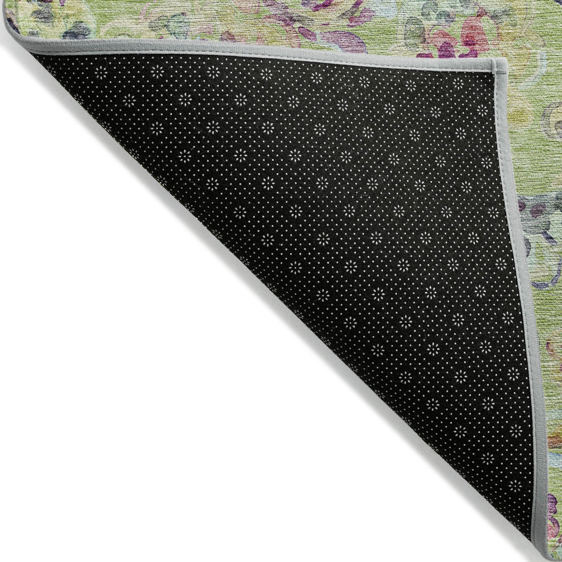 5' X 8' Artichoke Green And Pink Paisley Washable Indoor Outdoor Area Rug-3