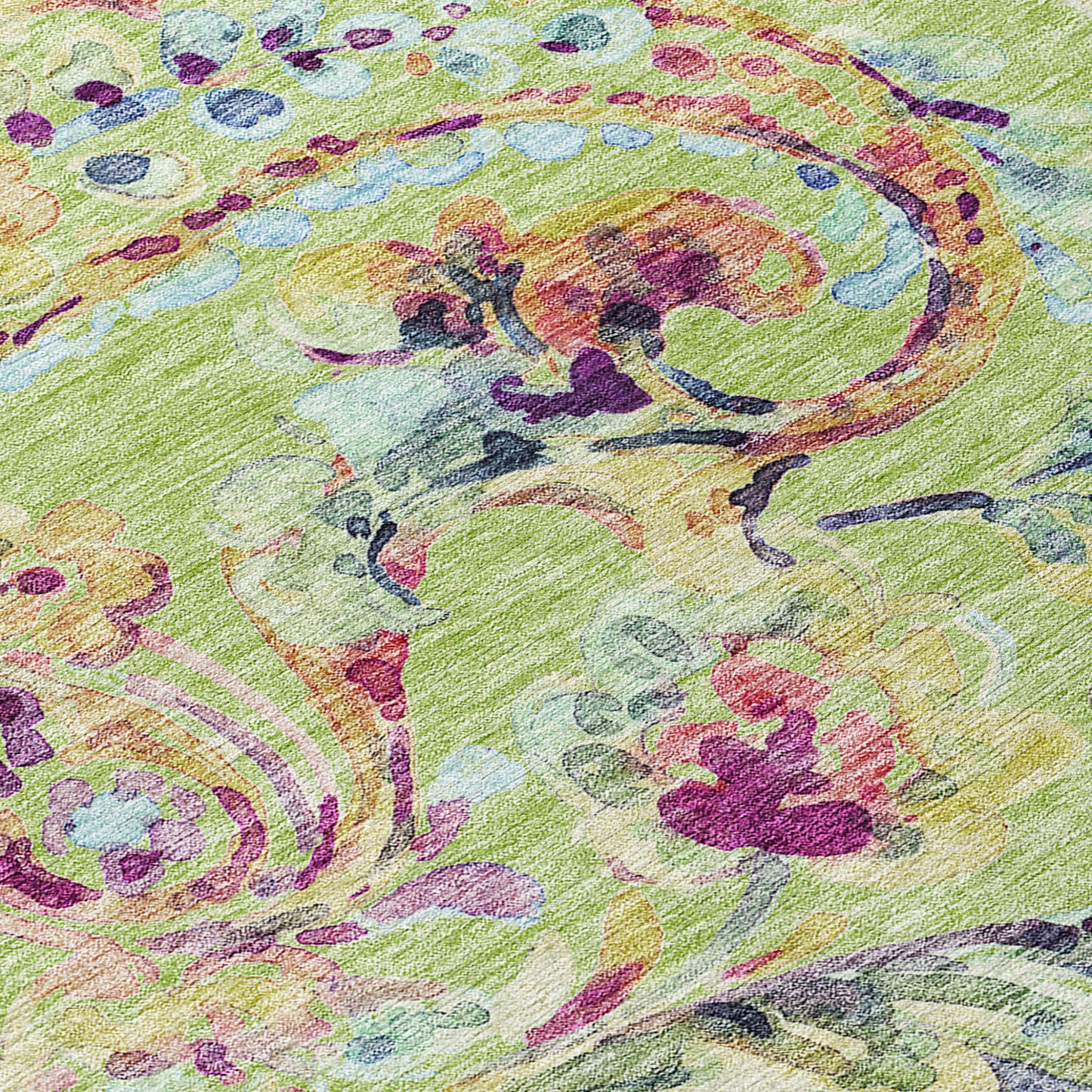 5' X 8' Artichoke Green And Pink Paisley Washable Indoor Outdoor Area Rug-5